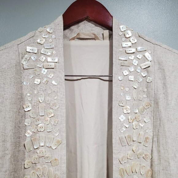 Soft Surroundings Linen Duster Long Cardigan Coat Shell Button Embellish Sz M - Picture 6 of 16